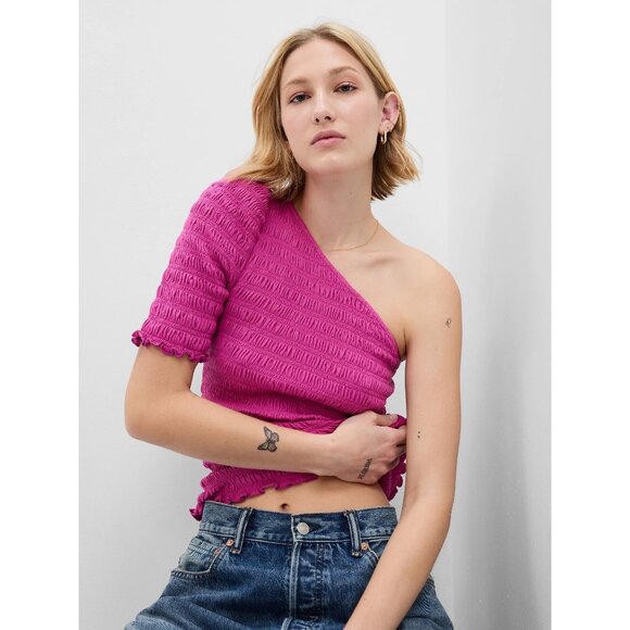 GAP Tops - Gap XXL Hot Pink One Shoulder Smocked Top‎ Modern Barbie Fuschia Summer Blouse